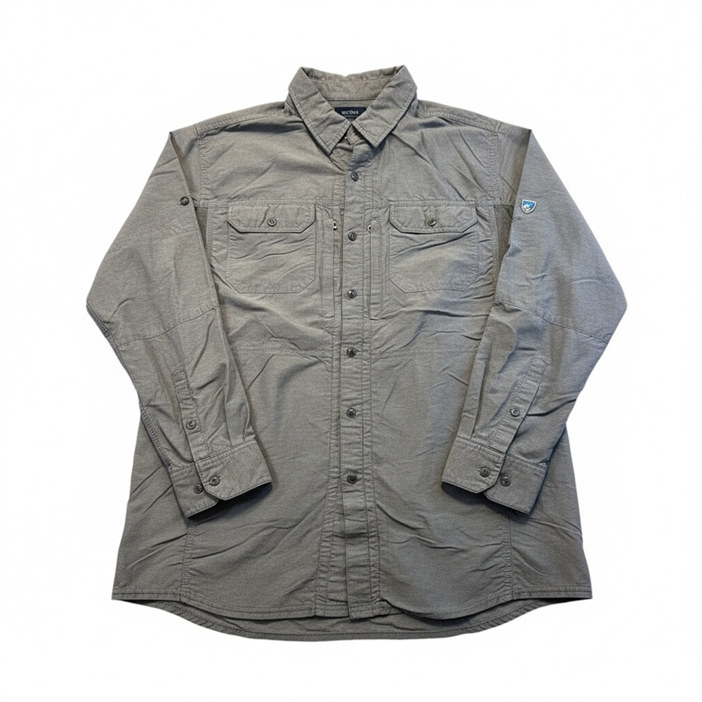 Kühl Long Sleeve Button Down Shirt Sz M Gray Hiking Performance Utility Outdoor